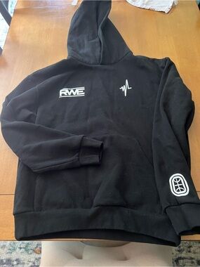 RWE overtime  Black Logo Hoodie with White Accents